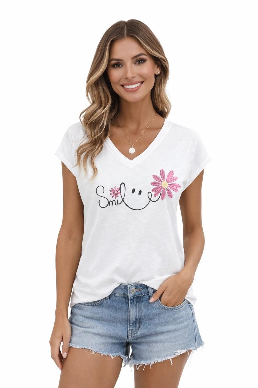 CASUAL REGULAR SLEEVES GRAPHIC PRINT WOMEN WHITE TOP